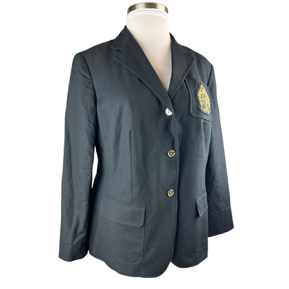 *Flawed Lauren Ralph Lauren Signature Patch Chest Crest Blazer Jacket Black 16W - Picture 3 of 16